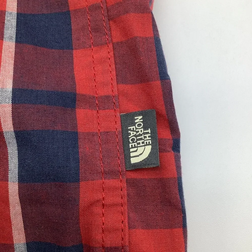 The North Face Mens Short Sleeve‎ Snap Button Shirt Red Plaid Size Large
